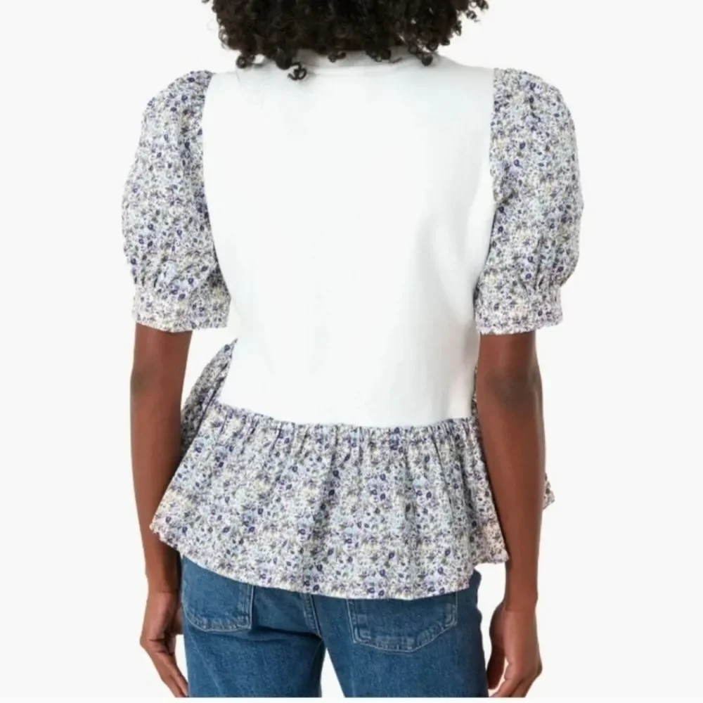 Hyacinth House Womens Cottagecore Romantic Puff Sleeve Peplum Top XS Floral - Picture 3 of 9